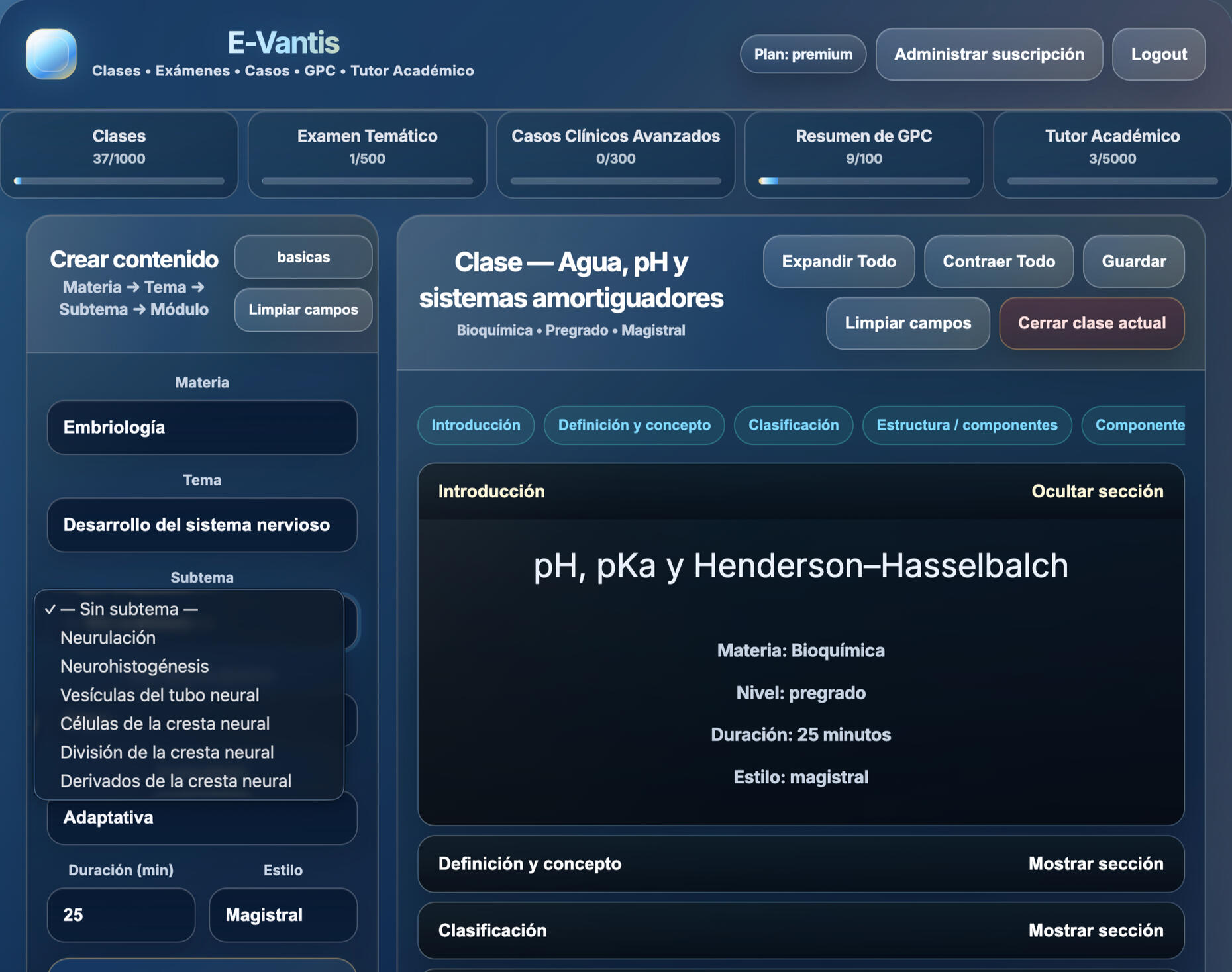 E-Vantis Plataforma de Enseñanza Médica Plataforma de Enseñanza Médica con IA